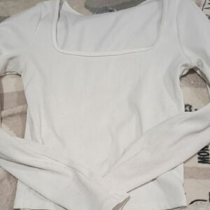Hollister White Long Sleeve Ribbed Top Size Small-0566